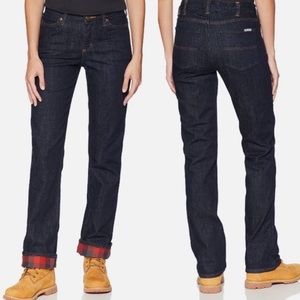 Carhartt Flannel Lined Jeans Straight Leg Red and Black Plaid Size 6